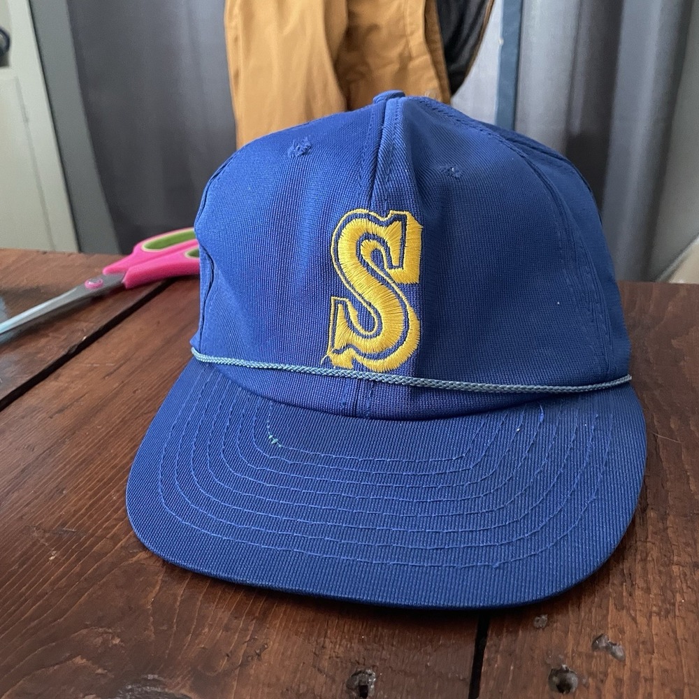 Vintage Twins MLB Seattle Mariners S Logo Blue Cap Hat Braided Rope Adjustable